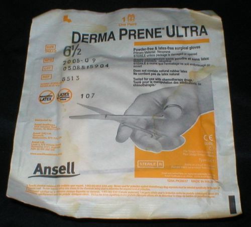 Ansell Derma Prene Ultra Size 6.5 Ref 8513 Powder  Latex Free 2 Pair MINT IN BAG