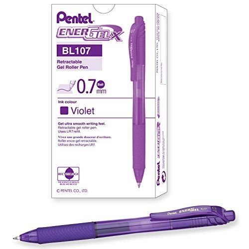 Pentel EnerGel-X Retractable Liquid Gel Pen (0.7mm) Metal Tip, Violet Ink, Box