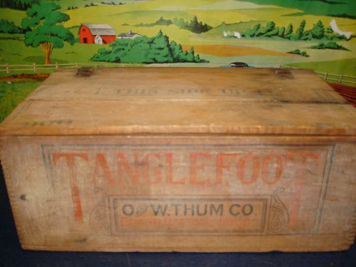 &#034;Tanglefoot&#034; Antique Wood crate box