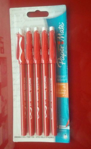 Lot of 5 Paper Mate® EraserMate® Pens, 1.0 mm, Medium Point Red Ink Pack Of 5