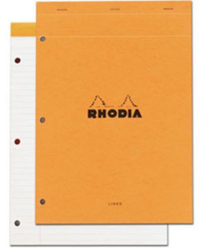 Rhodia staplebound orange lined w/ margin 3 holes 8.25 x 11.75 notepad - r18601 for sale