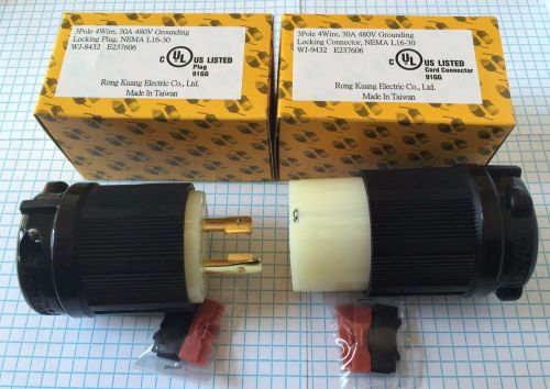 Nema l16-30 male plug and femal connector, 3 pole, 4 wire, 30a 480v, ul listed. for sale