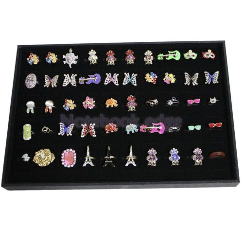 100 slot velvet wedding ring earring brooch storage display box tray retail for sale