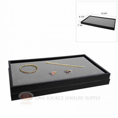 2 wooden jewelry sample display trays with padded gray velvet pad inserts for sale