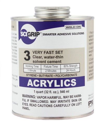 SCIGRIP 3 12754 Acrylic Solvent Cement Low-VOC Water-thin 1 Quart Can with Sc...