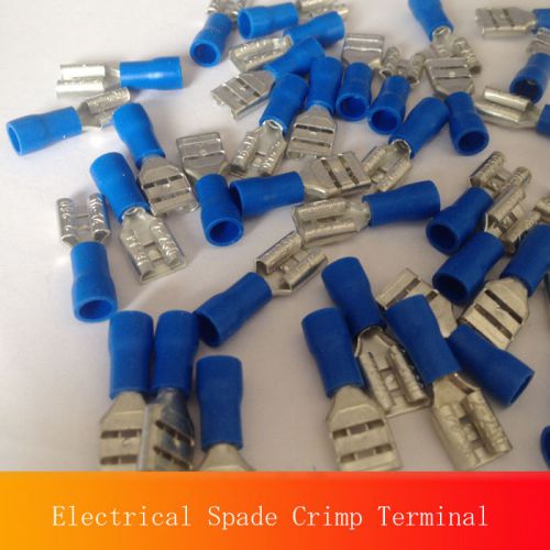 100 insulated blue female electrical spade crimp connector terminal fdd2-250 new for sale
