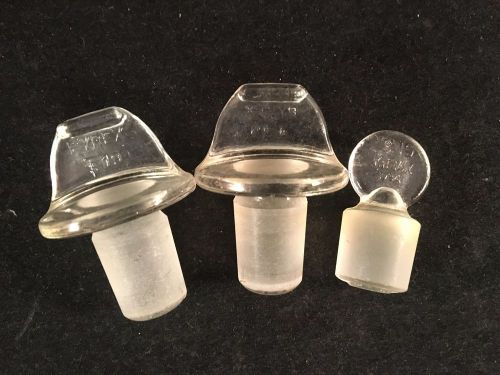 Lot of 3 Size 19 Kimax/Pyrex Lab Glass Stoppers