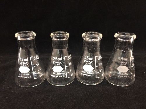Lot of 4 Kimax 25mL Glass Flasks No. 26500