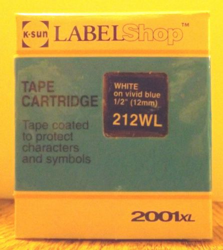 K-Sun 212WL White On Vivid Blue 1/2&#034; 12mm Label Maker Tape 2001XL &amp; 2020LSTB
