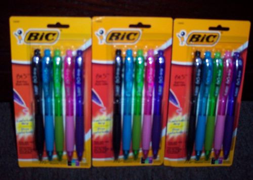 3 new pkgs bic bu3 ball point pens 5 asst colors  retractable comfortable grip for sale