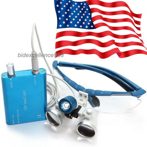 Us warehouse medical binocular loupe3.5x 420mmoptical glass+led headlight blue for sale