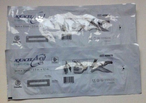 Two Convatec 420670 AQUACEL Ag Hydrofiber Surgical Cover Dressings with Silver