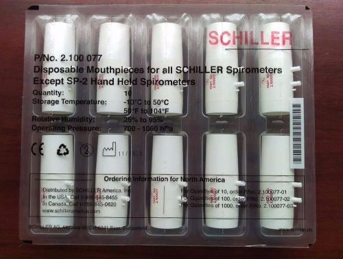 Schiller Disposable Mouthpieces for Spirometers 10/PK #2.100077 NEW/SEALED