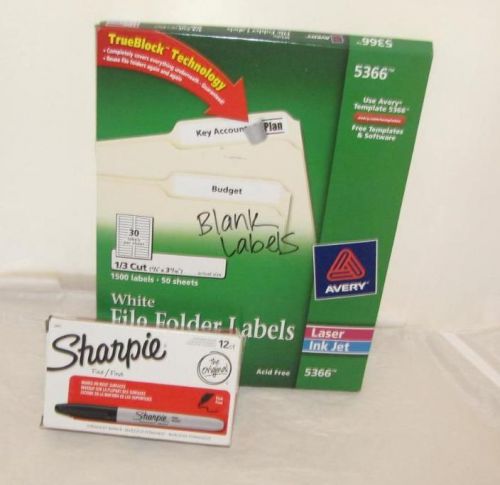 Avery Labels, File Foler #5366 Acid Free True Block, Laser Inkjet White 1500 NEW