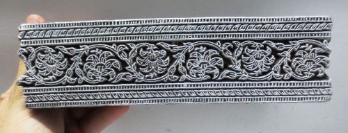 Hand carved wood textile stamp printer block large fine carving floral border for sale