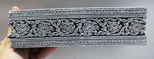 HAND CARVED WOOD TEXTILE STAMP PRINTER BLOCK LARGE FINE CARVING FLORAL BORDER