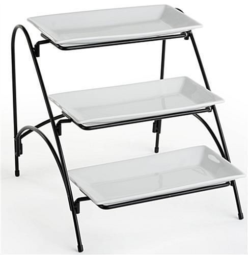3-tier wire serving platter w/ 3 porcelain dishes - black and white 19669 for sale