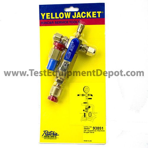 Yellow jacket 93851 single valve, 1/4&#034; schrader mount, 3/8&#034; f flare for sale