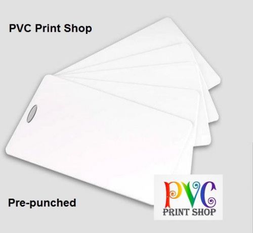 25 Vertical Pre-Punched White 30 Mil CR80 Blank PVC Plastic ID Slot Punched Tags