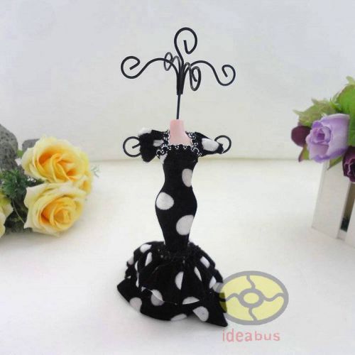 Black+white dot velvet long dress mannequin earring necklace display jd15c26 for sale