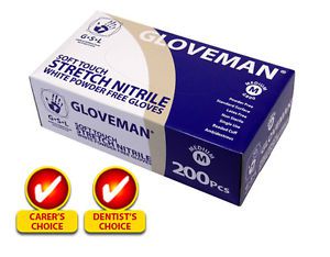 Gloveman White Nitrile Powder Free Gloves (Box of 200) (Extra Large)
