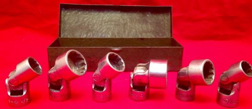 Vintage S-K Tools 3/8&#034; Drive 6 Piece Swivel Socket Set &amp; Green Metal Storage Box