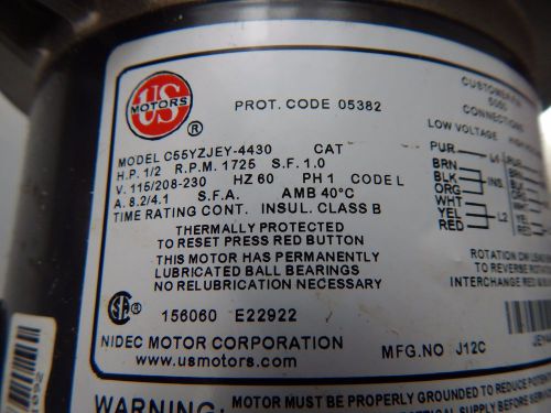 CHORE-TIME Motor 5050 1/2 HP FR 48 PH1 U.S. motor # C55YZJEY-4430