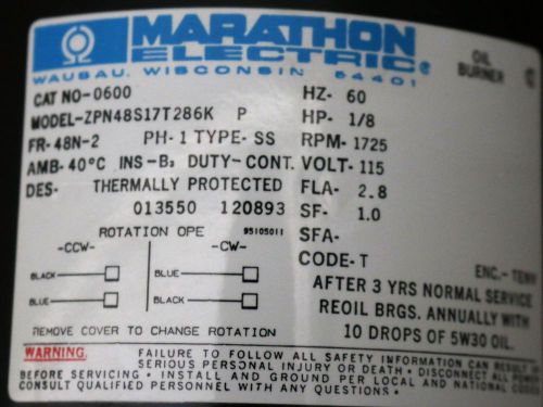 Marathon Oil Burner Split Phase Motor, 1/8HP, 1725RPM, 115V, 1Phase, 48N-2Frame