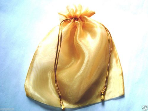 2 x Thai Silk Gold Color Pull String Gift Bag