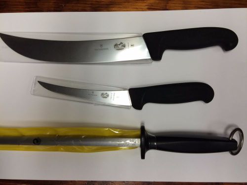 Victorinox 10&#034; Cimeter Steak Knife     6&#034; Boning Knife      F Dick 14&#034; Steel