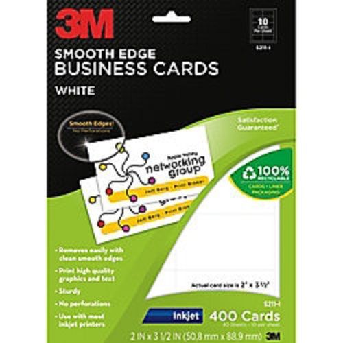 New 3m smooth edge business cards paper 400ct. white 2 x 3.5&#034; inkjet diy s211-1 for sale