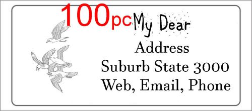 100 Personalised return address label custom mailing sticker 56x25mm birds