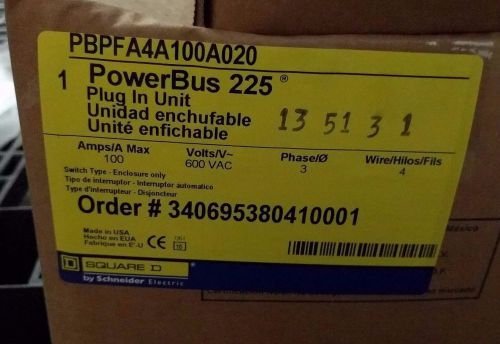 New SQUARE D PowerBus 225 - 3 Phase, 4 Wire Bus Plug PBPFA4A100A020