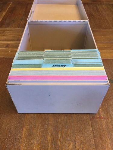 Vintage Metal Index Card File, Divider Tabs, Monthly, Index Cards, 5X8