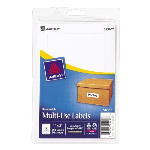Avery Removable Print/Write Labels, 1 x 3 Inches, White, Pack of 250 (5436) New