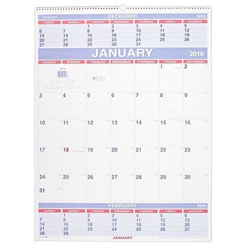At-A-Glance AT-A-GLANCE 3-Month Wall Calendar 2016, 12 Months, 22 x 29 Inch Page