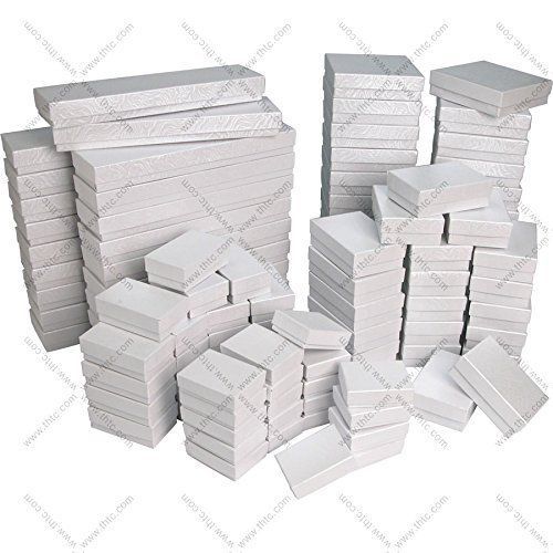 100 White Gloss Jewelry Display Cotton Filled Mixed Gift Box Set
