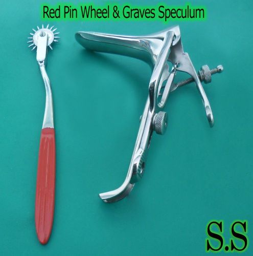 Graves Vaginal Speculum Medium &amp; Red Colour Pin wheel Gynecology Instrument