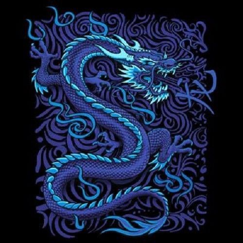 Blue Oriental Dragon HEAT PRESS TRANSFER for Shirt Sweatshirt Quilt Fabric 721o