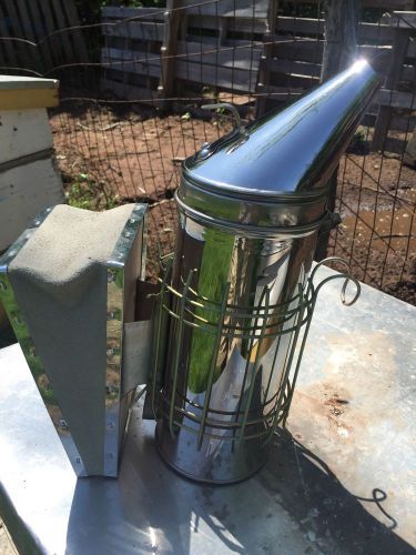 Bee hive smoker, new stainless steel with leather bellows for sale