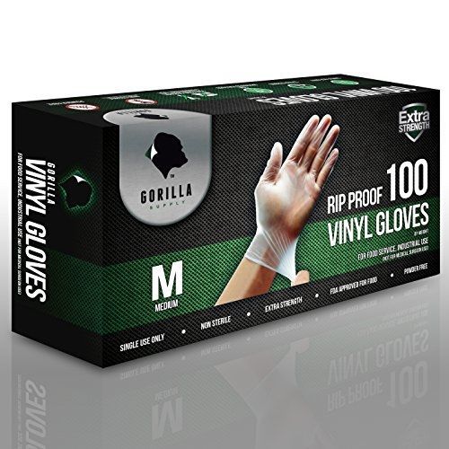 GorillaSupply 100 Synthetic Vinyl Gloves Medium M Powder Free 100/box Extra