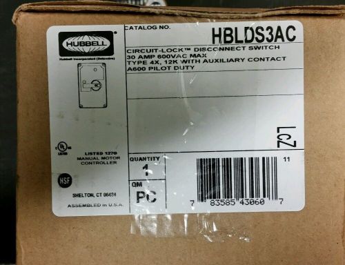 NEW Unopened Hubbell HBLDS3AC 30A disconnect switch
