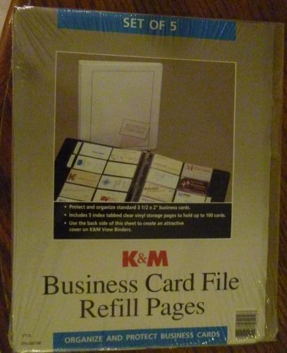 K&amp;M Business Card File Refill Pages 5 index tabbed clear vinyl storage 100 cards