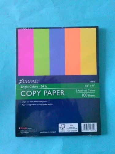 Esselte Ampad 19615 Copy Paper Bright Colors 24 lb. 8 1/2&#034; x 11&#034; 5 Colors 100