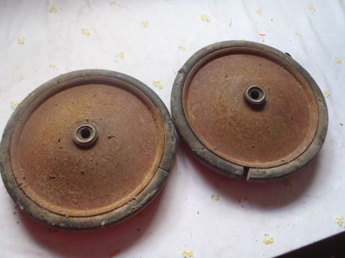 VINTAGE CART WHEELS PAIR OF TWO,ANTIQUES 10 1/2&#034; DIAMETER,4/8&#034; AXLE OR MIDDLE