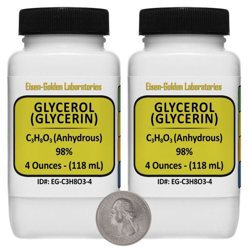 Glycerol [C3H8O3] 98% AR Grade Fluid 8 Oz in Two Space-Saver Bottles USA