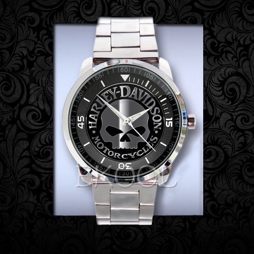 New Harley Davidson Motorcycle Skull Black Watch New Design On Sport Metal Watch