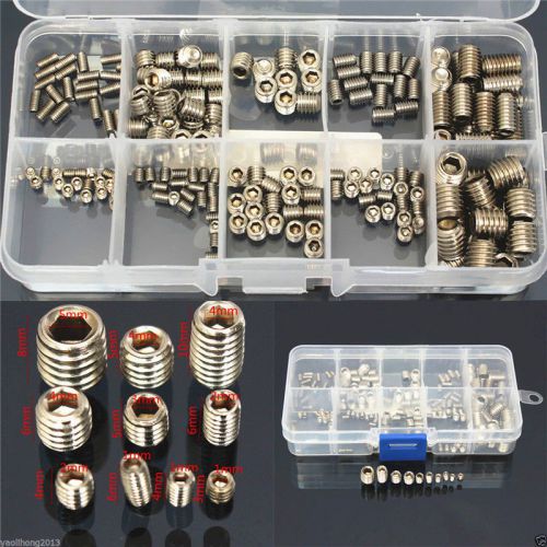 200pcs stainless steel allen head socket hex set grub screw assortment cup point for sale