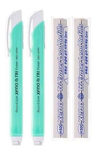 Xeno tri-ii retractable click eraser bundle with 4-pack refill, green (2-pack) for sale