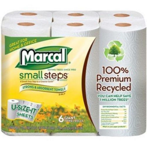 6 rolls of Marcal MAC 6181 Small Steps U Size It Giant Paper Towel Roll, 2-Ply x